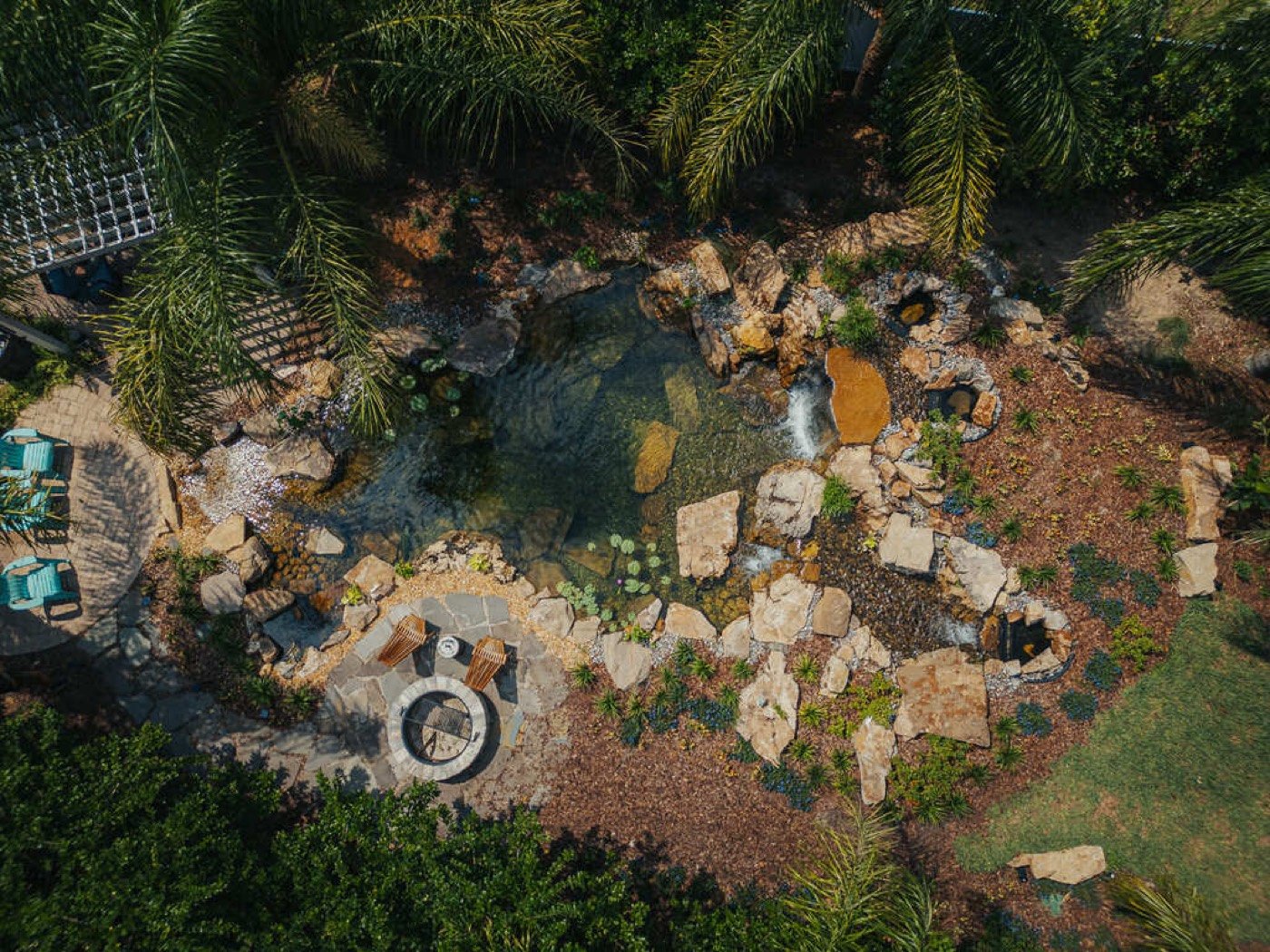 Landscape pond aerial after